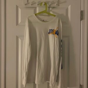 Jordan White Long Sleeve Tee with Blue and Yellow Accents